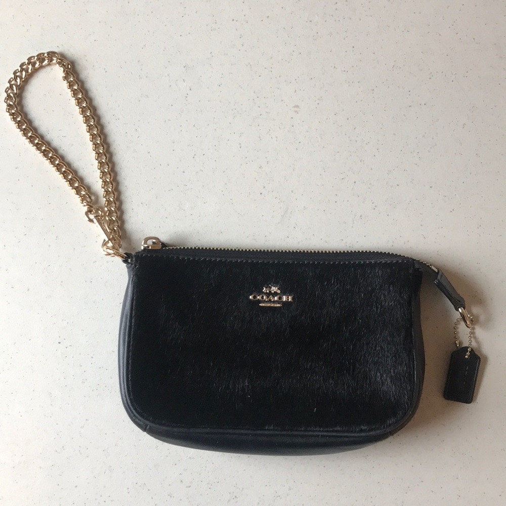 Calf hair and leather clutch wristlet